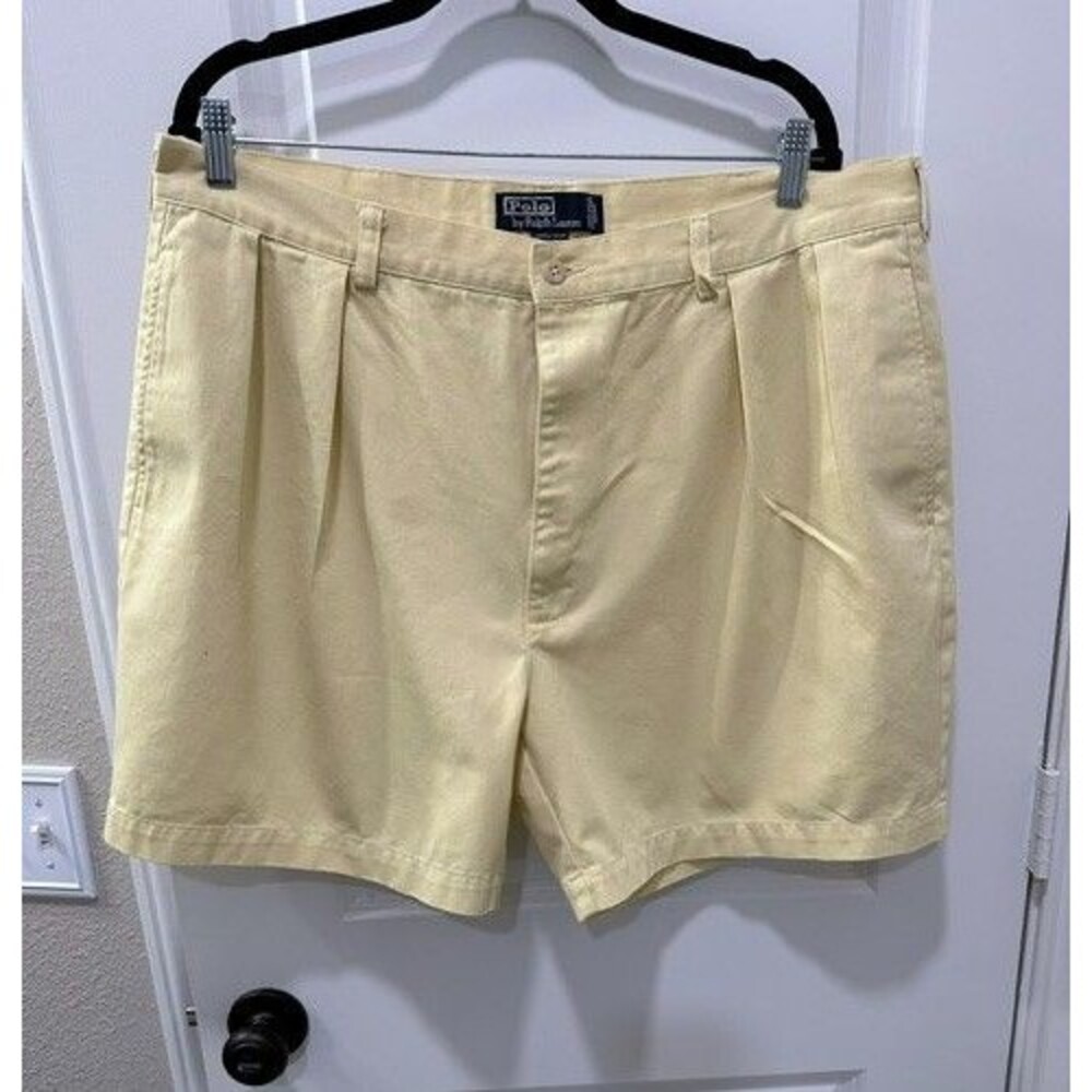 Vintage Polo Ralph Lauren Andrew Short Mens 40 Pale Yellow Pleated Chino Shorts